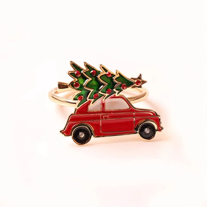 6Pcs Cute Car Shape Metal Christmas Napkin Ring Holder Multicolor Tissue Ring Napkin Buckle Table Decor