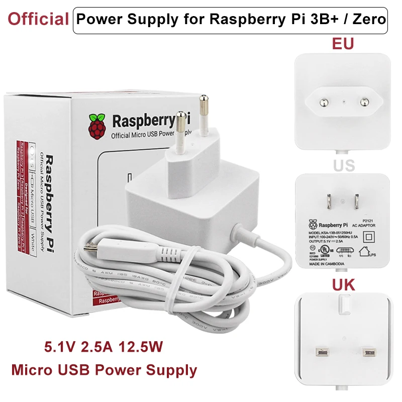 Raspberry Pi Zero 2 W zasilacz oficjalny 5.1V 2.5A US UK ładowarka z wtyczką ue Micro USB zasilacz do Raspberry Pi 3B 3B + 2B