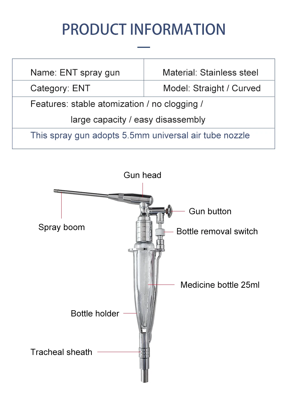 HNO-Spritzpistole mit gebogenen/geraden Spitzen für HNO-Behandlungseinheiten, Zahnmedizin und orale Instrumente – Detail 6
