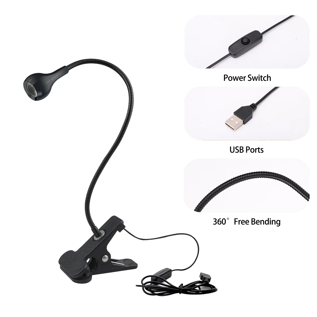 5V USB Powered LED Desk Decor Lamp Flexible Reading Light Clip-On Book Light Study Night Light Bedside Table Lamp
