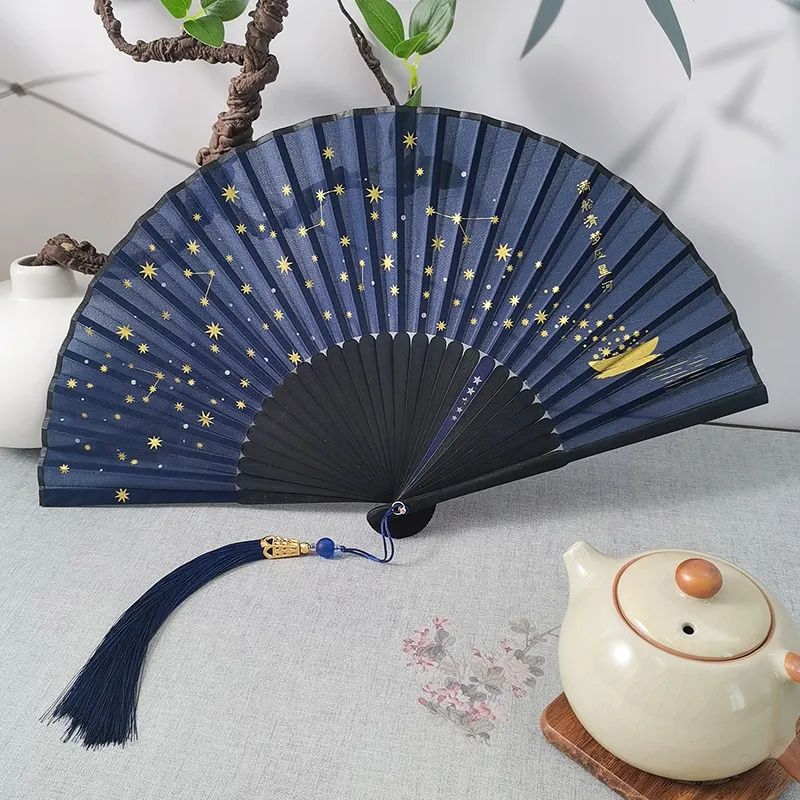 Bamboo Bone Folding Fan Portable Summer Cooling Daily Fan for Women Hanfu Photography Prop Lightweight Gift Set Chinese Style