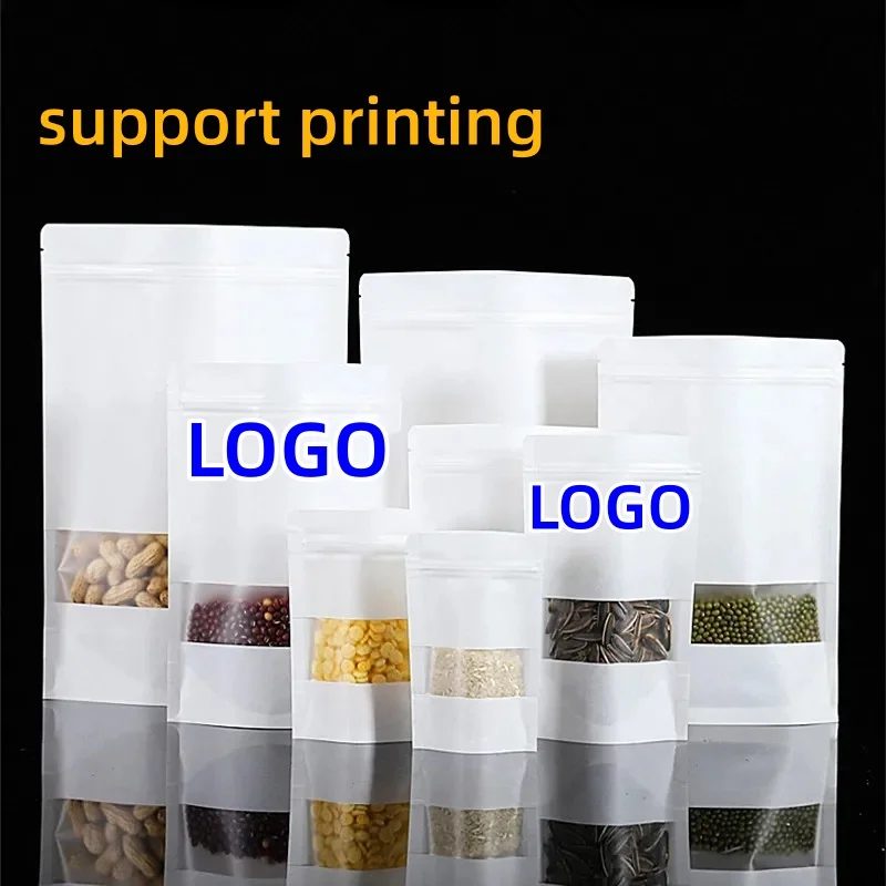 100 sachets refermables mats blancs avec fenêtre givrée, pour café, céréales, épices, thermoscellables