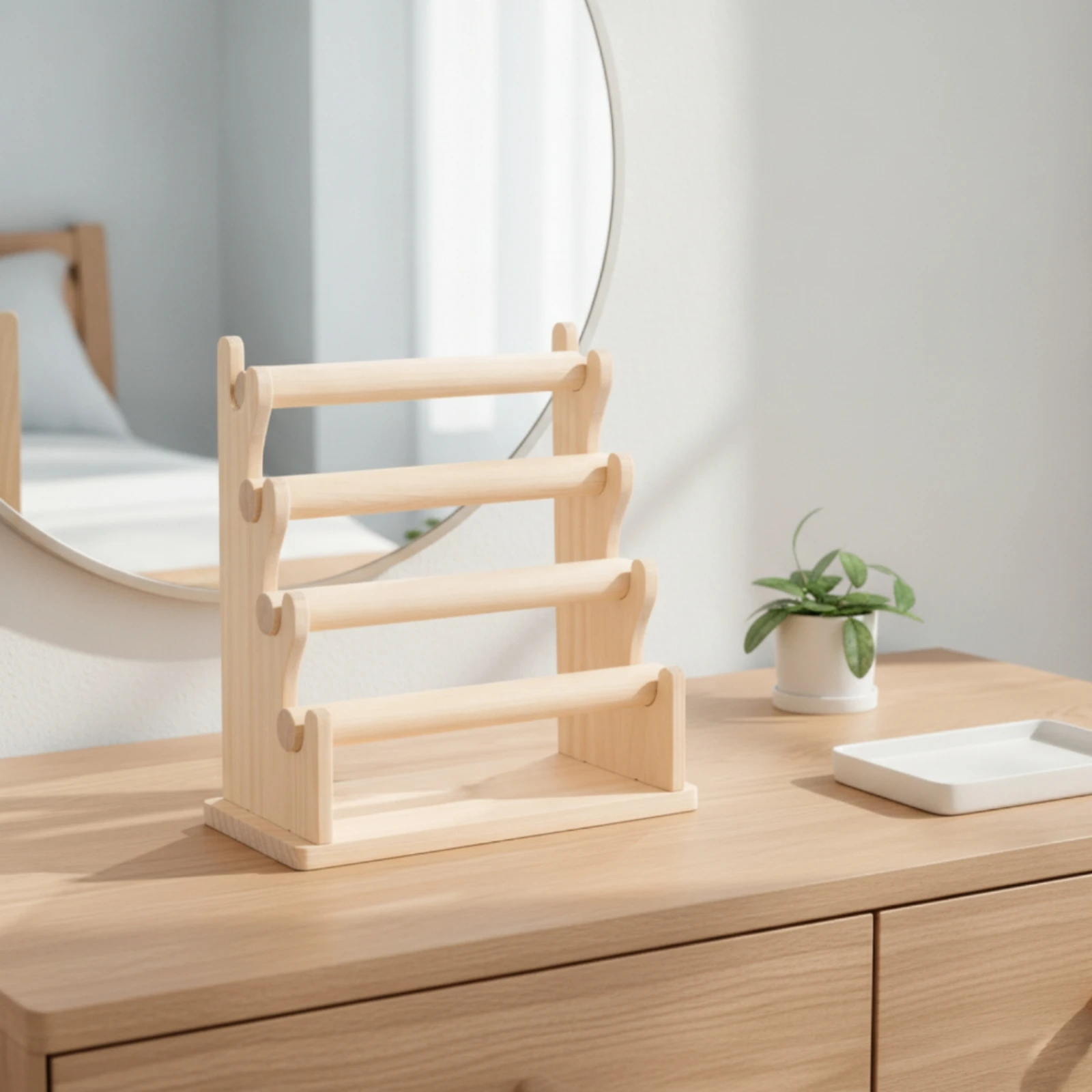 Jewelry Display Organizer Freestanding Wooden Jewelry Holder with Base Bracelet Display Stand Tangle-Standalone for Dresser