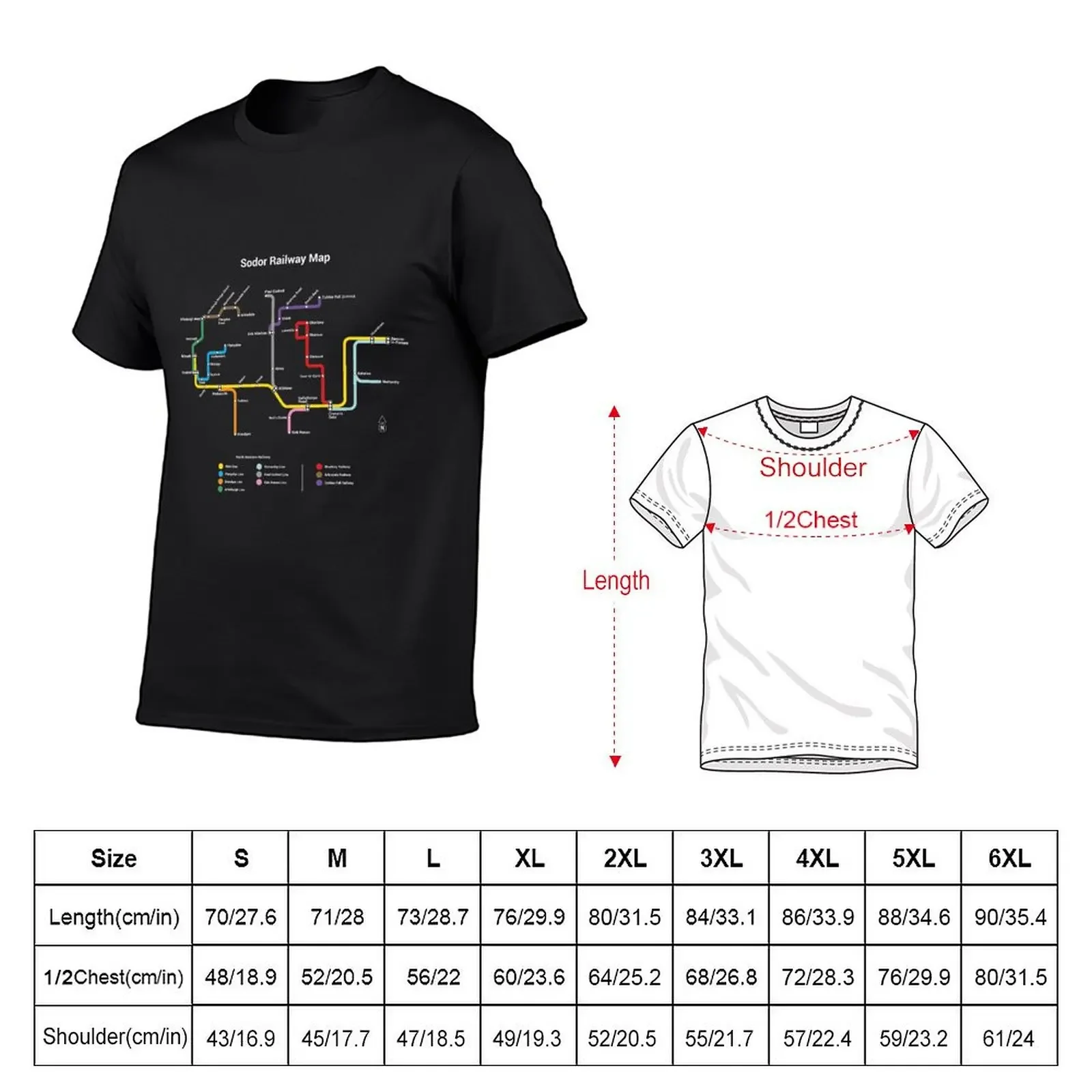 Sodor Railway Map - TTC Style, Dark T-Shirt customs design your own oversized blanks Short sleeve tee men