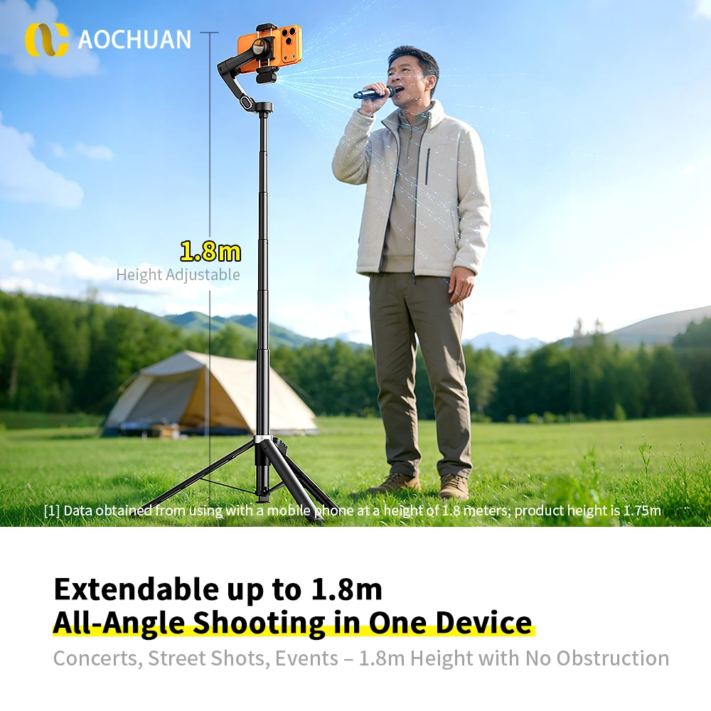 AOCHUAN 3-Achsen-Gimbal-Stabilisator Smart V3 mit integrierter Verlängerungsstange, abnehmbarer Fernbedienung mit KI-Tracking und Aufhellungslicht für Vlog-Aufnahmen – Detail 6