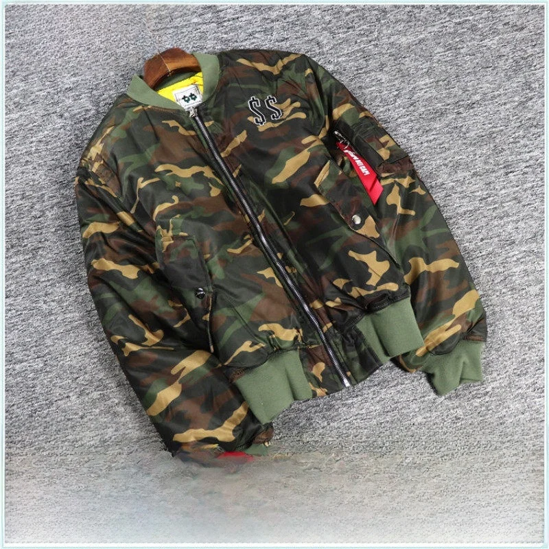 

Couple Matching Camouflage Pattern Double-Sided Wear Cotton Jaet round Ne Long Sve Stand Fit for All Seasons