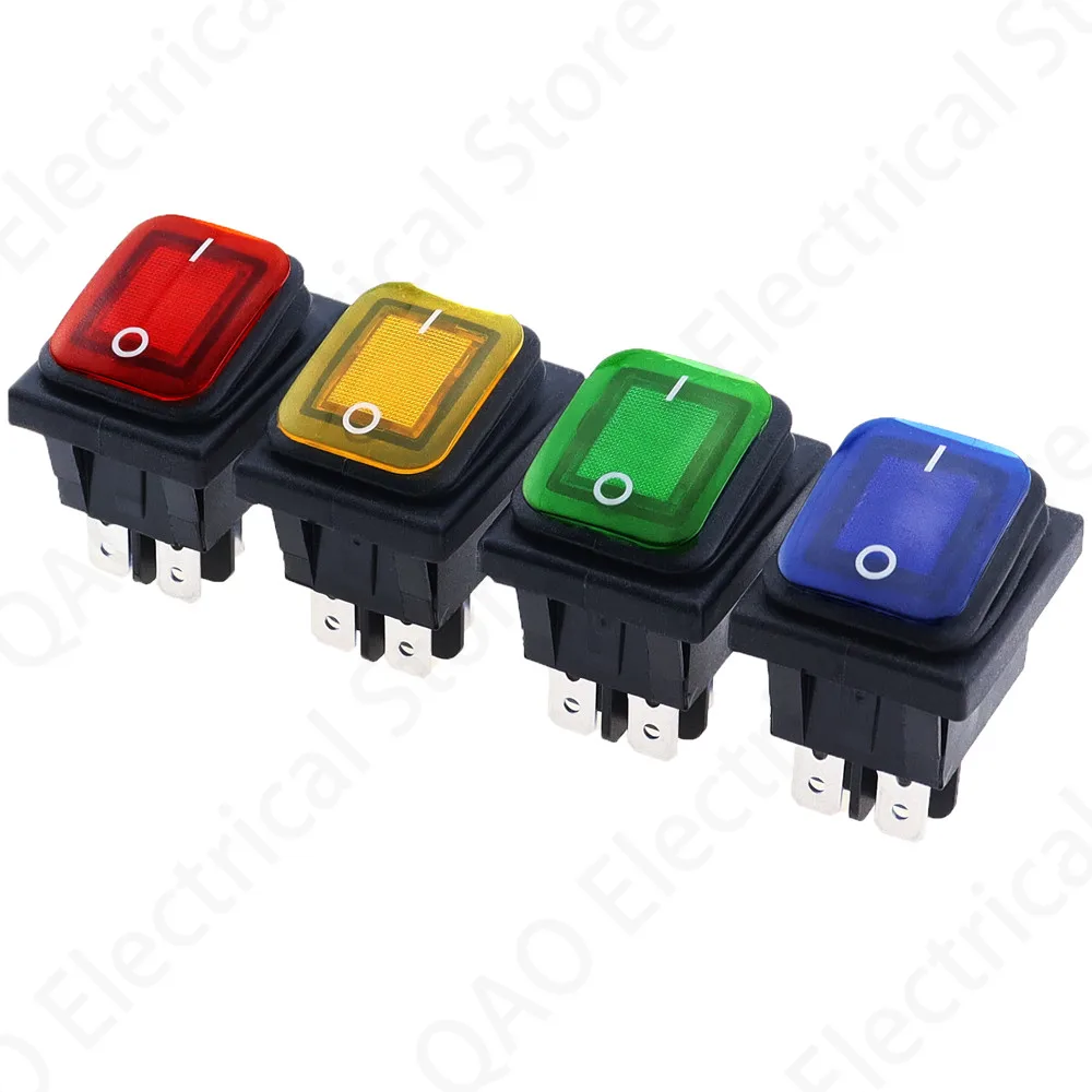 KCD4 20A/250V 4 Pin DPST IP67 Sealed Waterproof Rocker Switch with LED 12V 24V 110V 220V 30x22