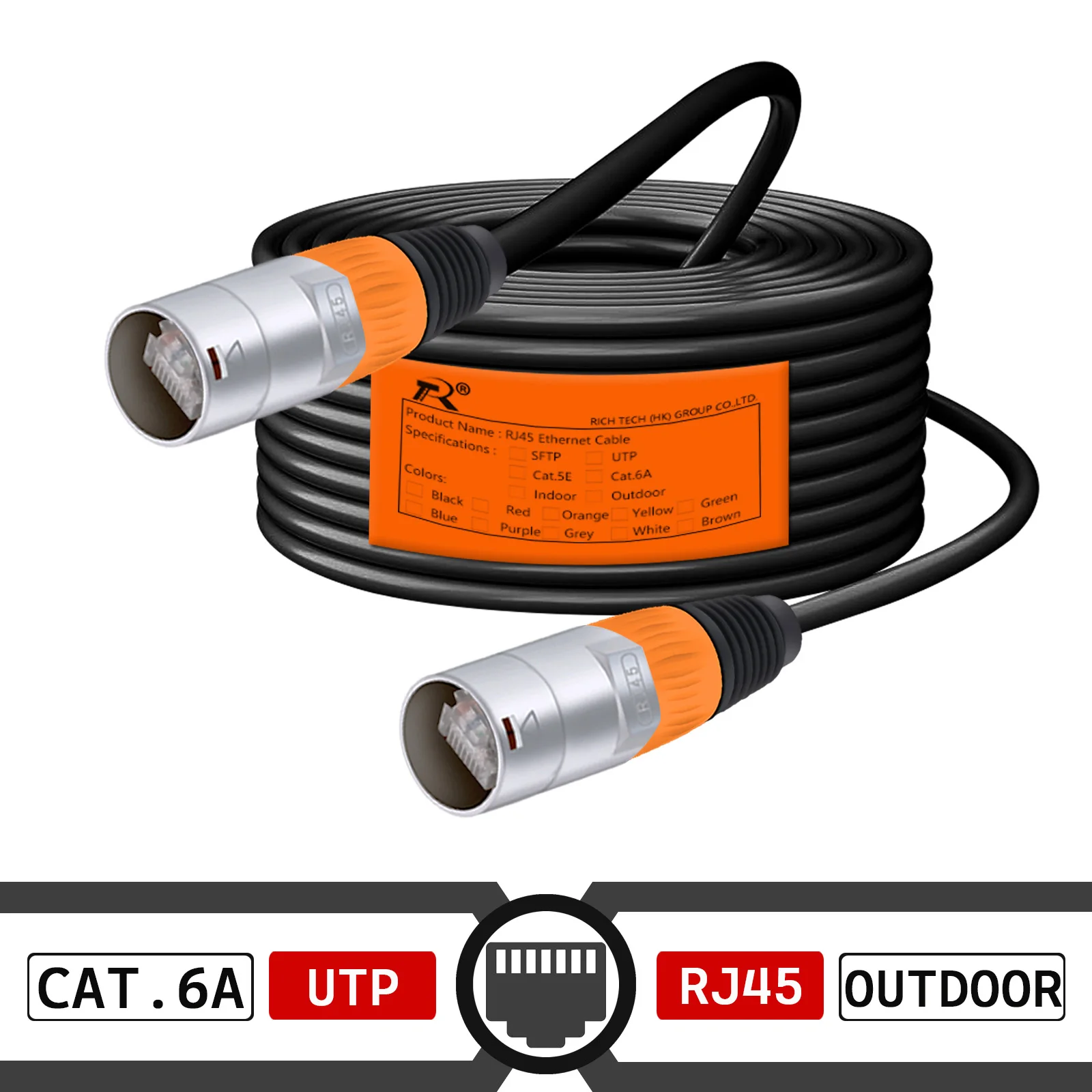 RJ45 Cat5E/Cat6A Ethercon Cable,Indoor&Outdoor UTP/STP Ethernet Extension Cord-with Zinc Alloy Shell Waterproof RJ45 Connector