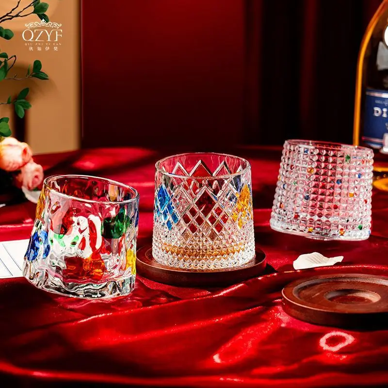 Flowing Light and Color Rotating Glass Water Cup Light Luxury Upscale Couple Gift Box Set Whisky Glass Birthday Wedding Gift