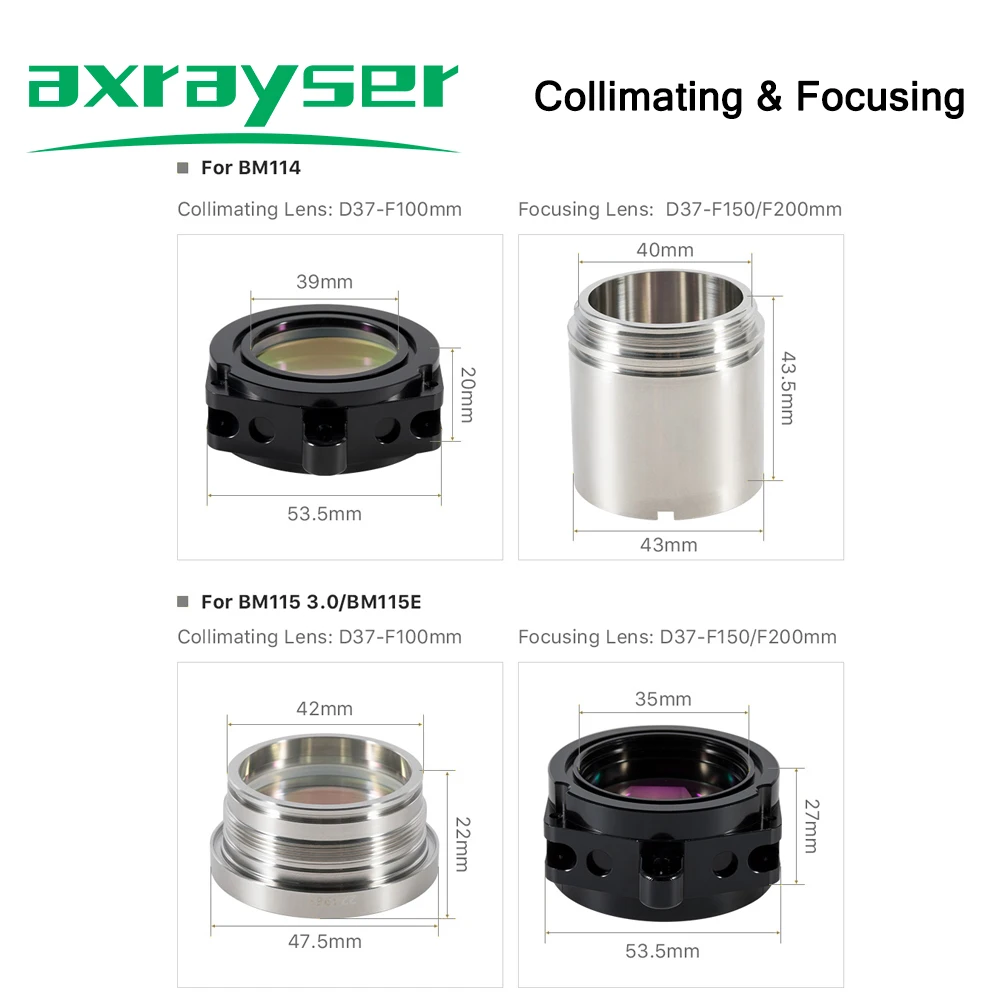 Raytools Laser Collimating & Focusing Lens with Holder Set for BT240 BM110 BM111 BM114 BM115 Fiber Cutting Head Parts