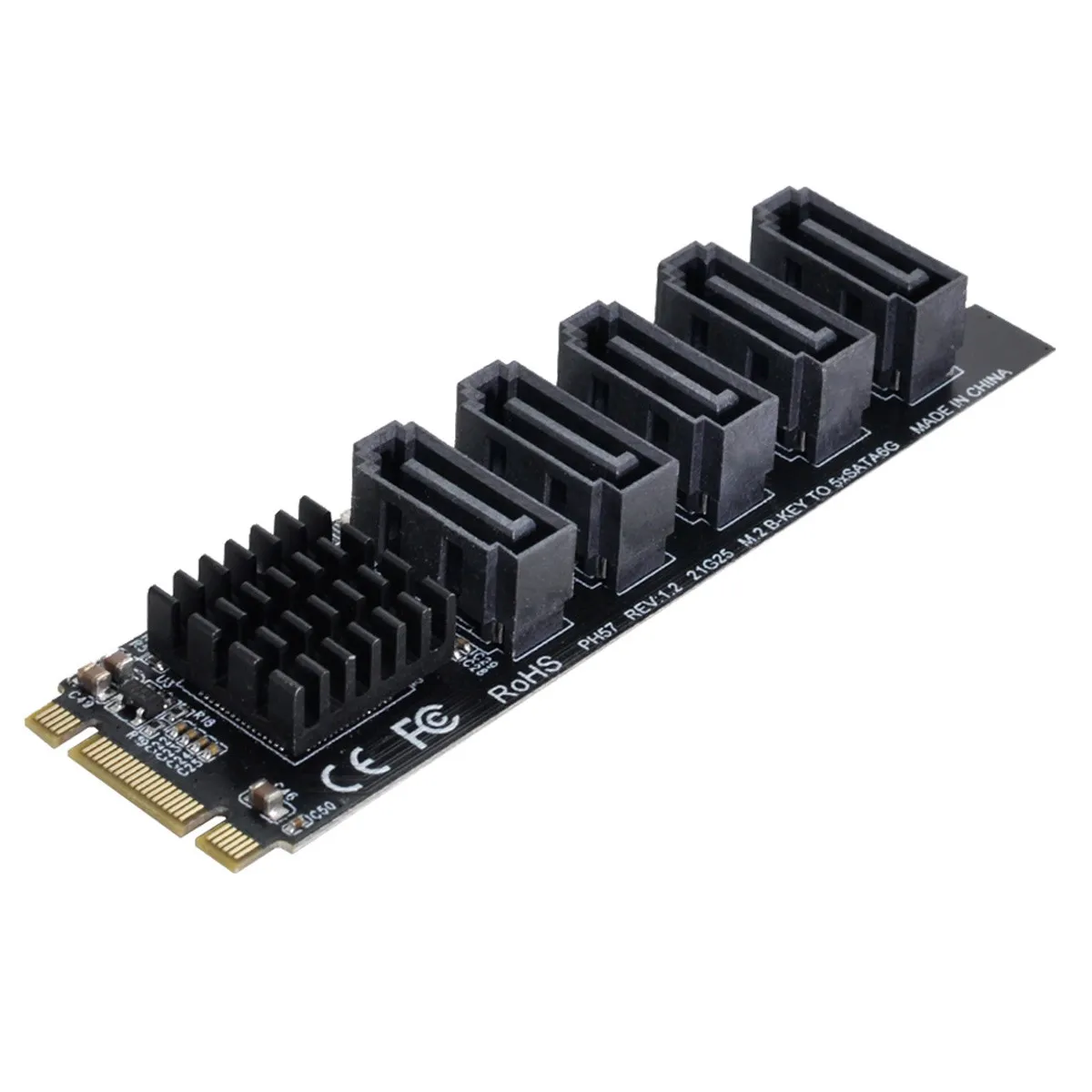 CY Cablecc  Key B+M  NGFFto SATA 3.0 6Gbps 5 Ports Adapter Converter Port Multiplier Selector JMB575 2280