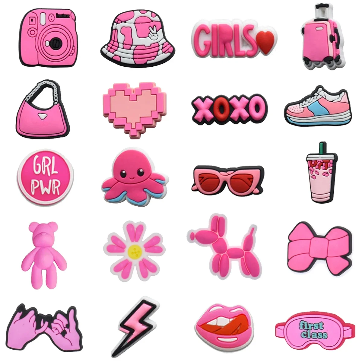 Cute Pink Girl Shoe Charms for Crocs Accessories Charms Clogs Bubble Slides Shoe DIY Shoe Decoration Buckle Girls Party Gifts