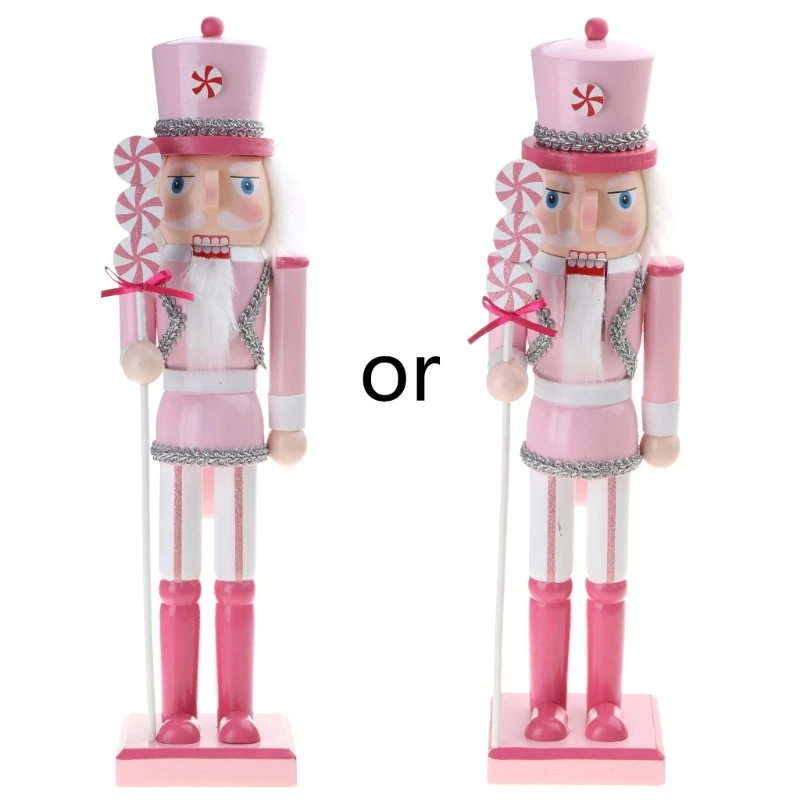 

14 Inch Wooden Nutcracker Soldier Figurine Pink Glitter Figure Display Christmas Decor for Shelves Tables Home New Year