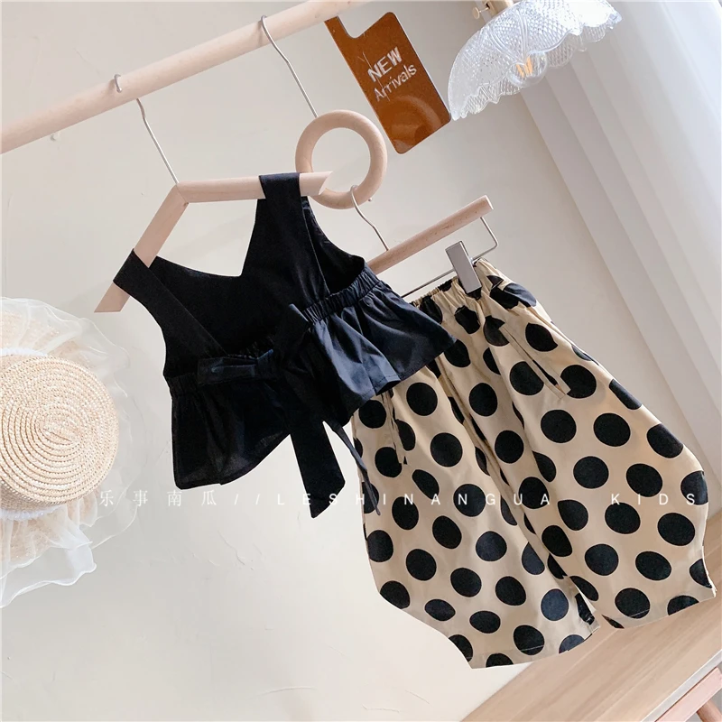 

Girls Clothes Set Black Sleelvess Shirt and Dot Pants Toddler Girl Summer Sets Outfits Children Clothing Set Kids Clothe