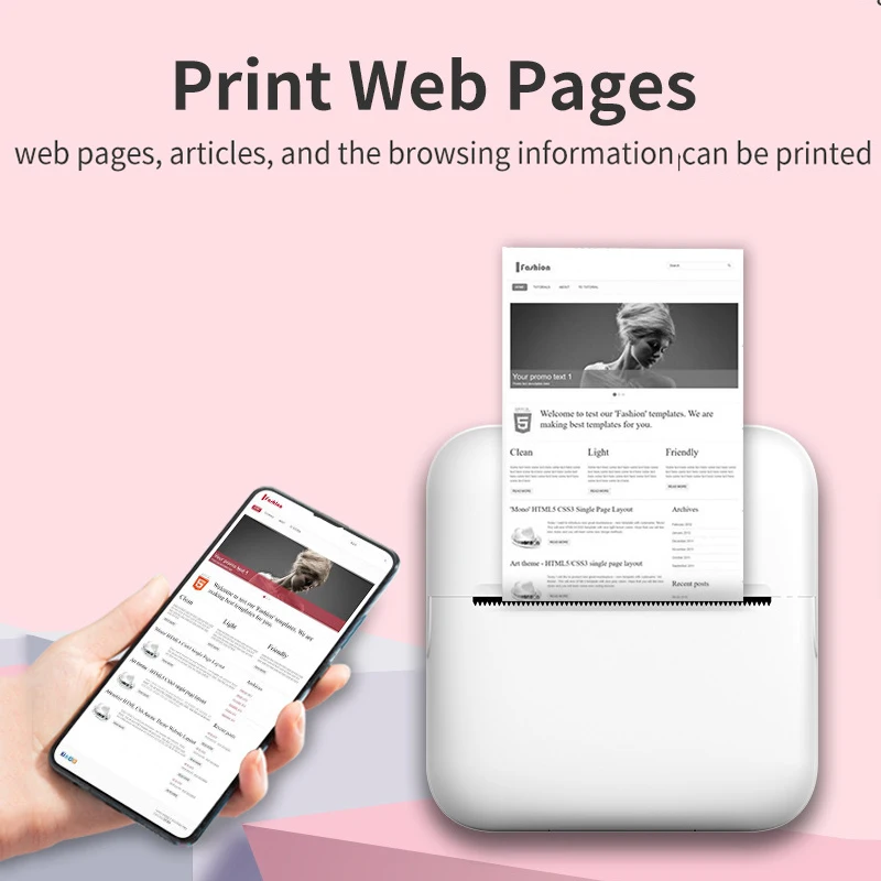 Printer termal portabel, Printer Mini lucu cetak foto saku termal Label cetak Bluetooth 200dpi Printer ponsel iOS Android
