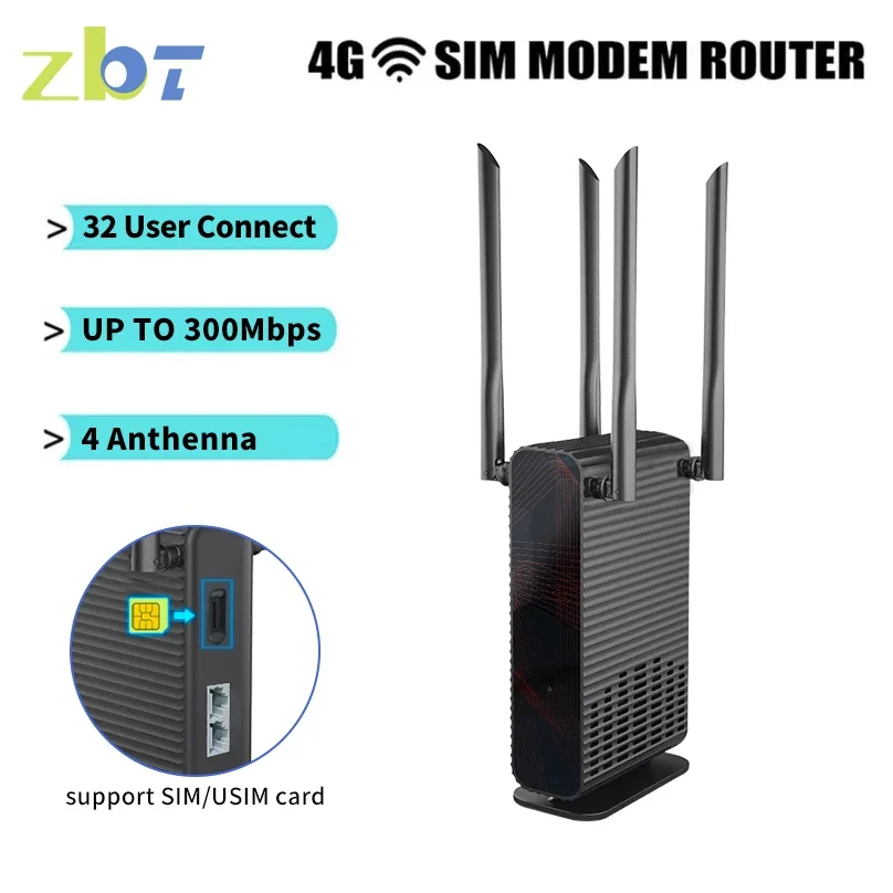 ZBT 3G 4G Router WIFI 1200M 300M EC200A LTE Modem WAN 2*LAN Built-in SIM Card High Gain Antenna Hotspot Internet Access for Home