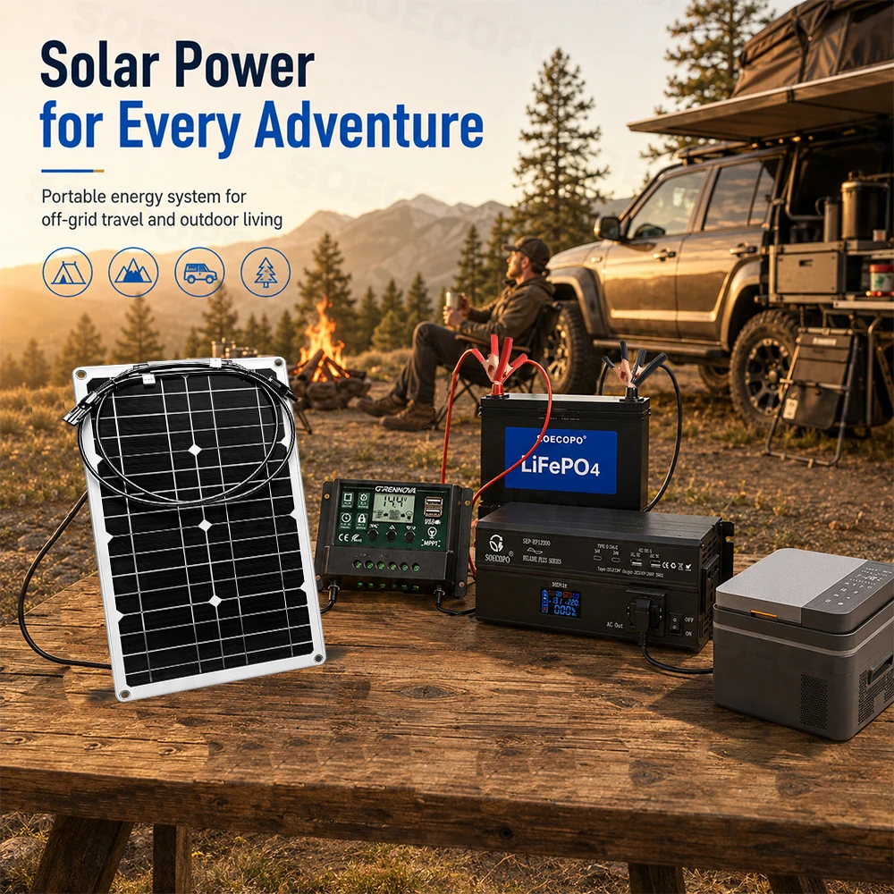 SOECOPO Solar Power System 12000W Kit Stable Output Inverter 1000W Panel 60A MPPT Controller for RV Outdoor Emergency Power Car