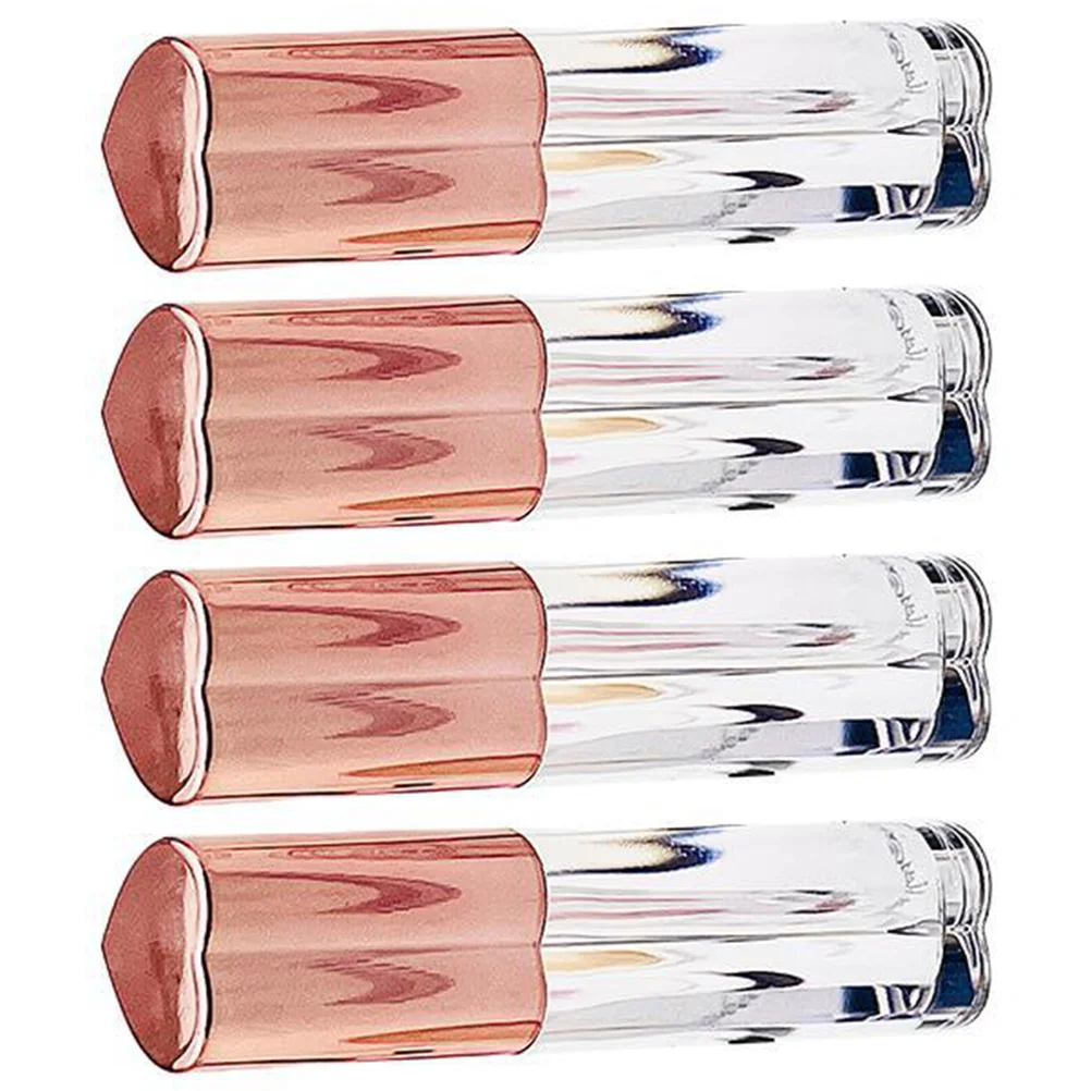 4 ชิ้นลิปกลอสขวดเปล่า Hollow โปร่งใส Rose Gold Clear Balms ผู้ถือ Travel