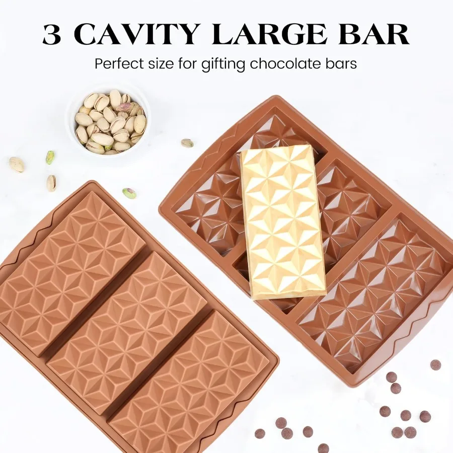 2 Pcs Chocolate Bar Mold Deep Silicone Large Chocolate Molds Break Apart Pyramid Shape Thick Candy Bar Molds