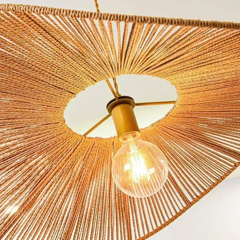 Japanese Pendant Lights Woven Hemp Rope Hanging Chandelier for Living Room Decor Home Bedroom Kitchen Dining Table Lighting 2024