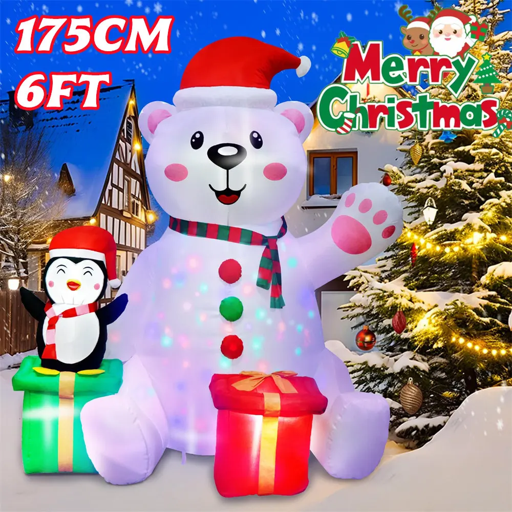 

1.75M Christmas Inflatable Polar Bears & Penguins Built-in Color LED Lights, For Indoor Outdoor Square Lawn Yard Xmas Decoration