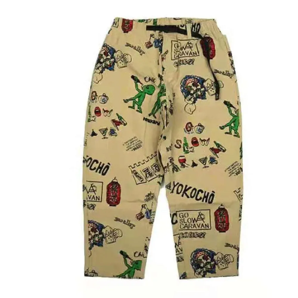 GO SLOW CARAVAN Japanese Trendy Brand Printed Wide Matsuyama Functional Belt Pants for Men