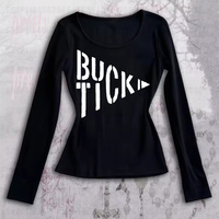 Womens top Gothic letter long T-shirt round neck retro rock grunge punk Y2K top versatile slim urban casual Harajuku high street