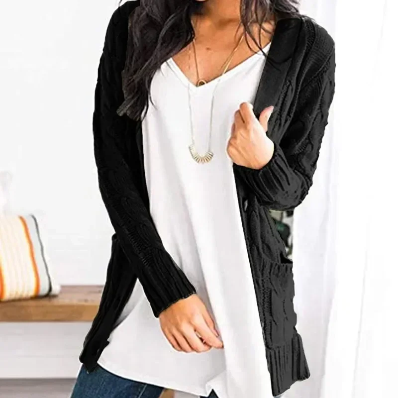 Women's Open Front Cardigan Sweaters Fashion Button Down Cable Knit Chunky Outwear Coats Jackets