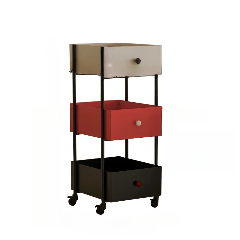 

Three-color three-layer household shelf, bedroom mobile storage bookshelf, medieval snack trolley, high value