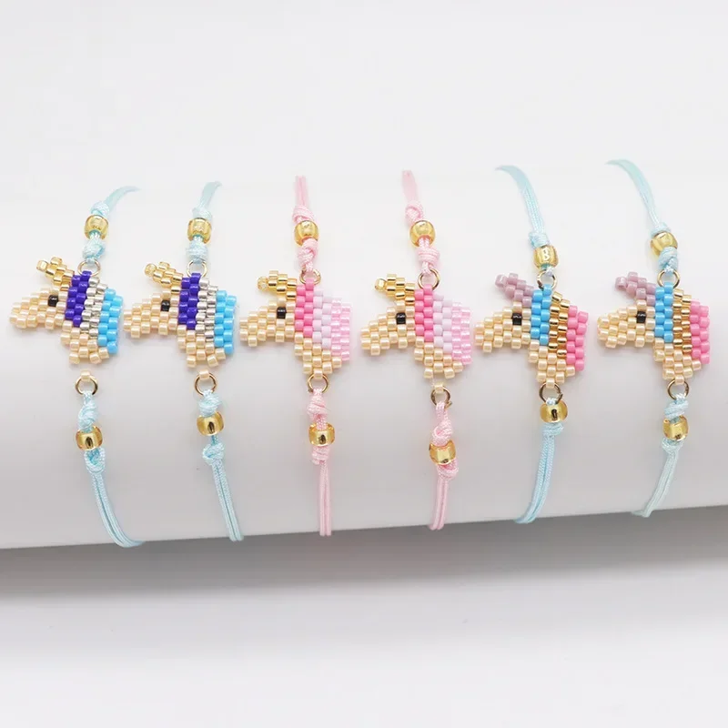 ZGMXR Rice bead bracelet Cute Unicorn Gradient color Design Hand knitting Bohemia Adjustable Fashion Female Beaded bracelet
