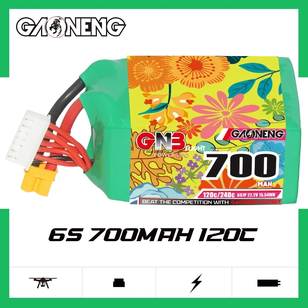 GAONENG GNB 700mAh 6S 120C 240C 22.2V XT30 LiPo Battery Square Type Multirotor 150 Size 120 FPV Torrent 110 Micro Mini Quadcopt