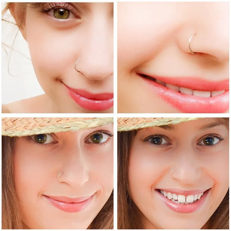 2/6/10Pcs Fake Nose Ring Lip Rings for Women, C Clip Lip Rings Nose Rings Hoop Fake Nose Piercing Jewelry Fake Earrings