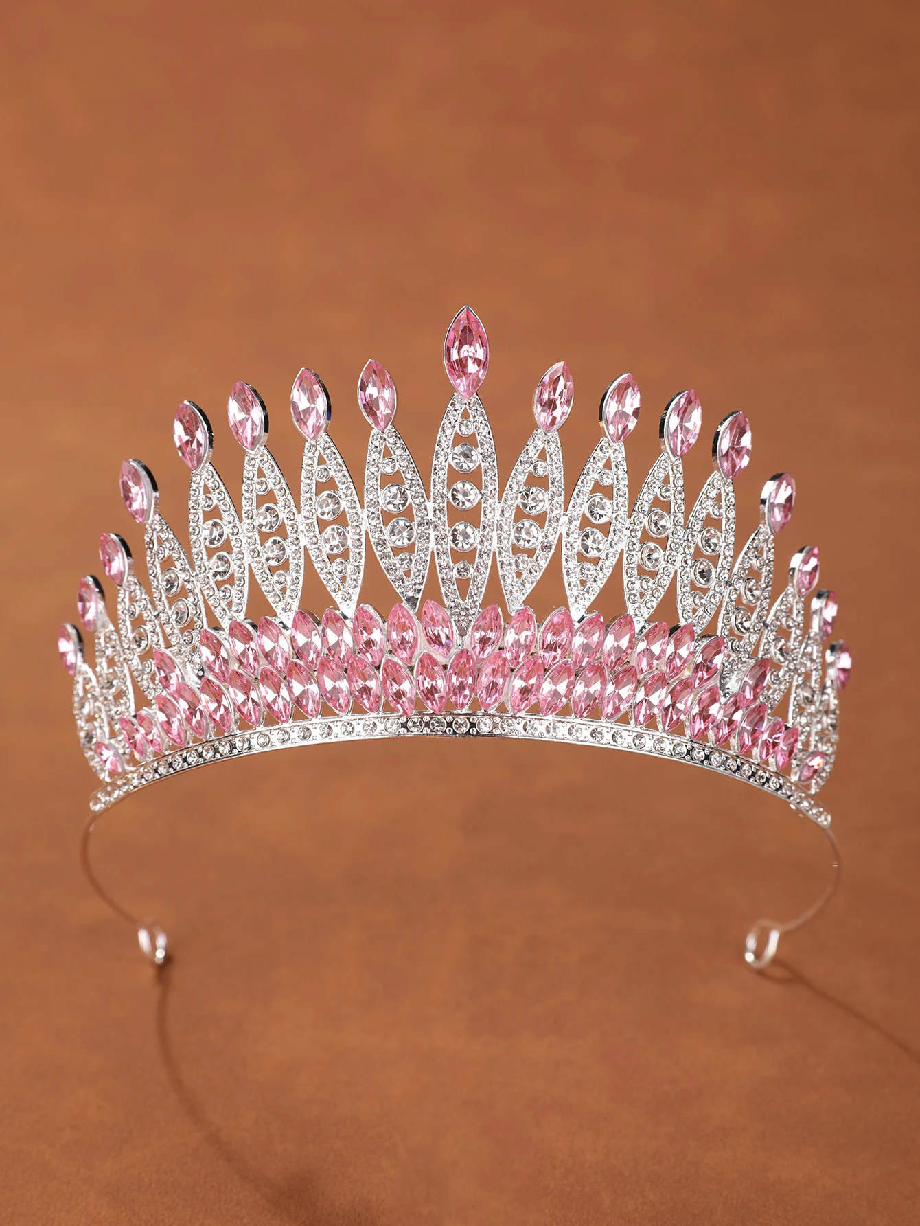 Multi-color rhinestone bridal crown, silver alloy marquise diamond crown, headpiece accessory for weddings, evening banquets, beauty pageants, and parties