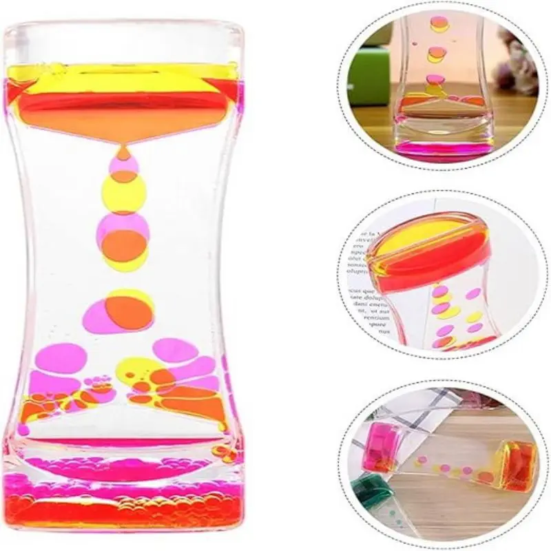 Bi-Color Liquid Oil Leak Hourglass Timer Acrylic Waist Oil Droplet Stress Relief Dynamic Desktop Handicraft Decor Creative Gifts