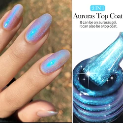 LILYCUTE Blue Aurora Gel Nail Polish Top Coat Summer Purple Pearl Mirror Glitter Effect  Semi Permanent UV Nail Art Gel Varnish