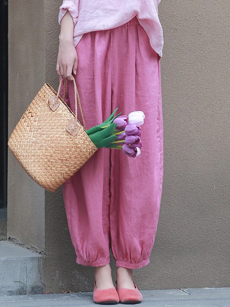 

Muede Original Women's Loose Nine-Piece Slimming Waed Linen Casual Pants Casual Sle l Waist Lantern Pants