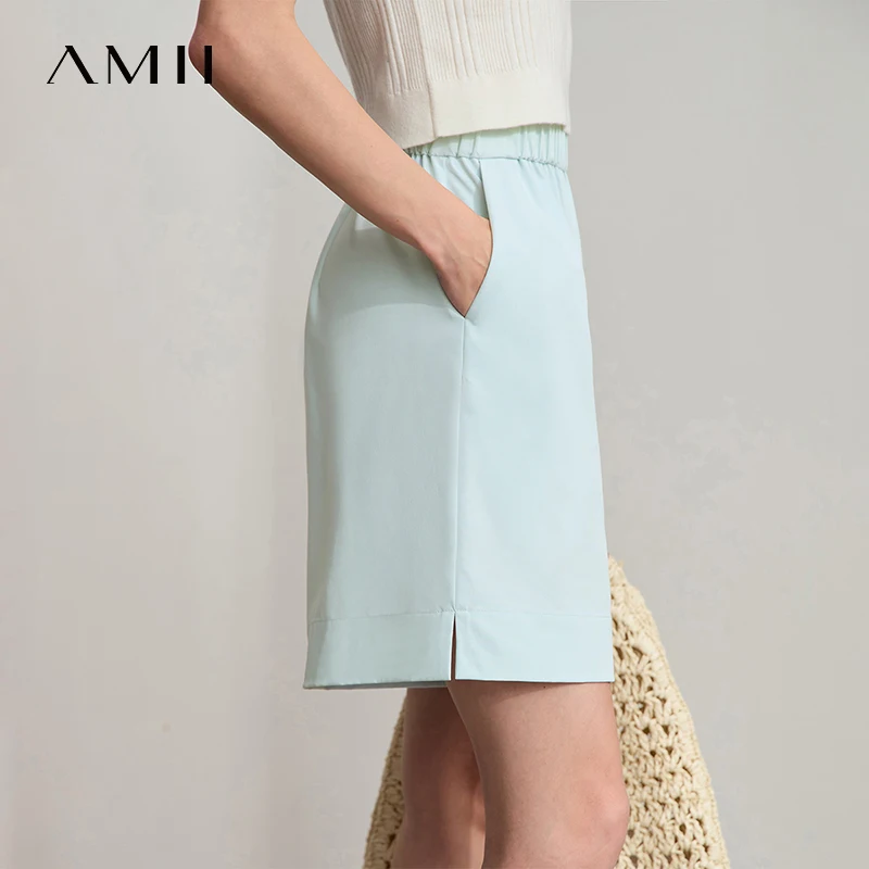 Amii Shorts For Women Minimalist Summer New Style Versatile Commuting Elastic Waistband Wide Leg Casual Split Trousers 12522073