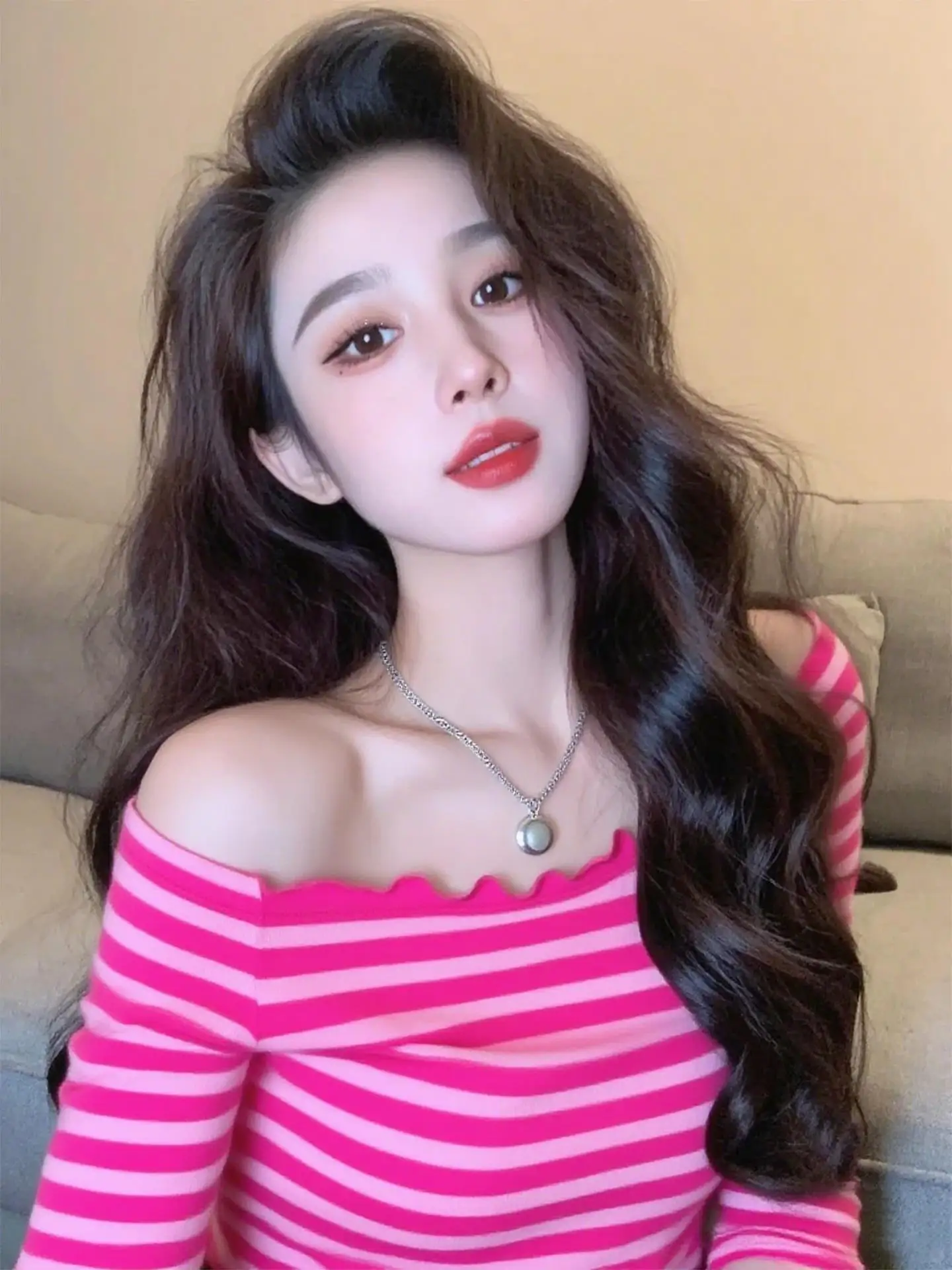 

Новинка 202, розовая полосатая длинная футболка-свек, женская весенне-осенняя корейская футболка с очками, свободный крой, топ для поездок на работу