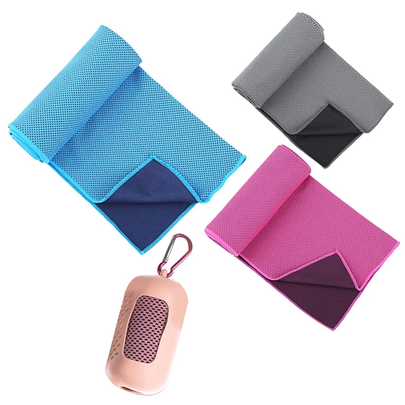 Ice Silk Towel Sports Instant Cooling Ice Towel Portable Outdoor Travel Fitness Running Swim Towel Silicone Bag