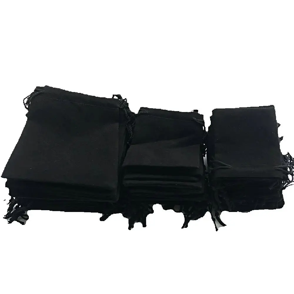 200 Pieces Velvet Dust Bag Black Multi-Color 10x12 Cm 7x9 Cm 5x7 Cm Drawstring Gift Packaging Small Jewelry Storage Bags