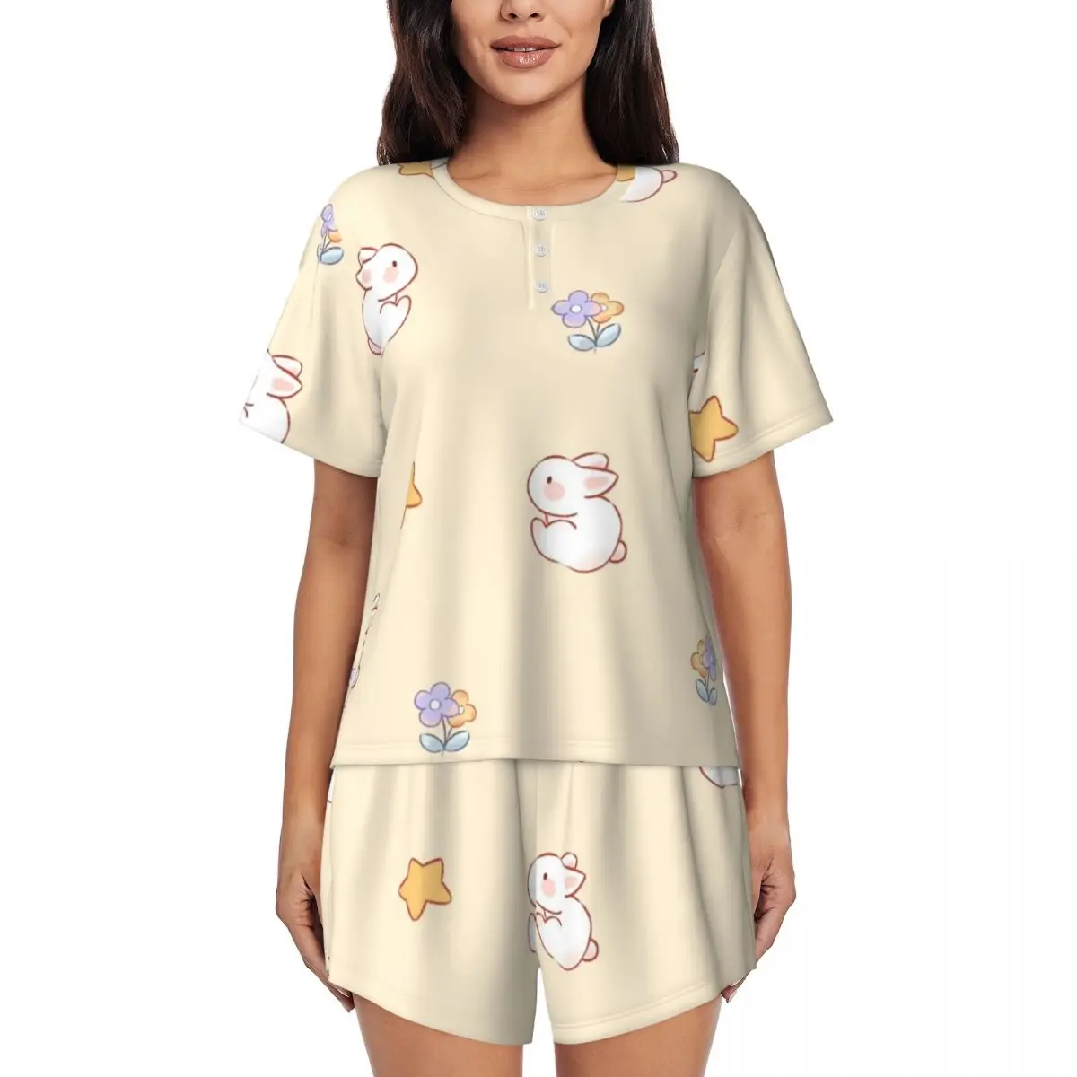 

Kawii Little Bunny Women's Short-Sleeved Pajamas Sets Woman 2 Pieces Pajamas Loungewear Suit Home Clothes