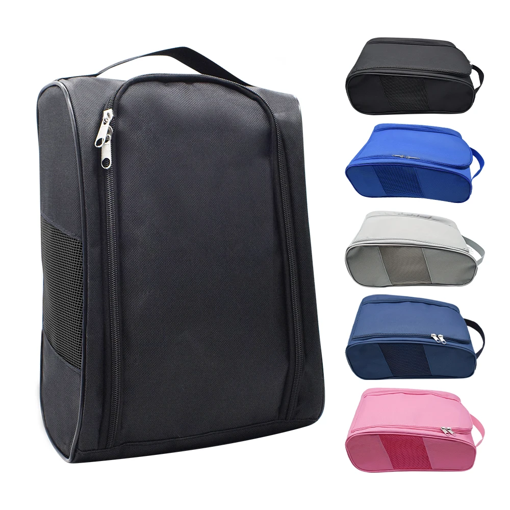 Breathable Golf Shoe Storage Bag Oxford Fabric Sports Footwear Carry Bag Portable Golf Course Shoe Tote with Mesh Side Pocket