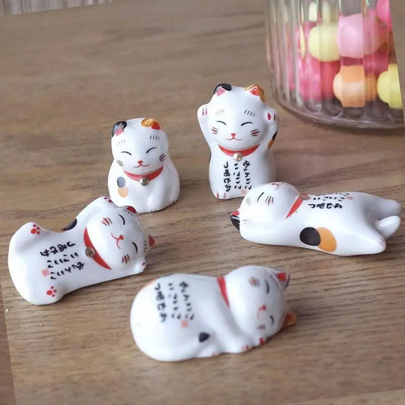 5pc Japanese Style Ceramic Lucky Cat Chopsticks Rest Set Cartoon Chopsticks Rest Lucky Cat Chopsticks Holder Lucky Cat Racks