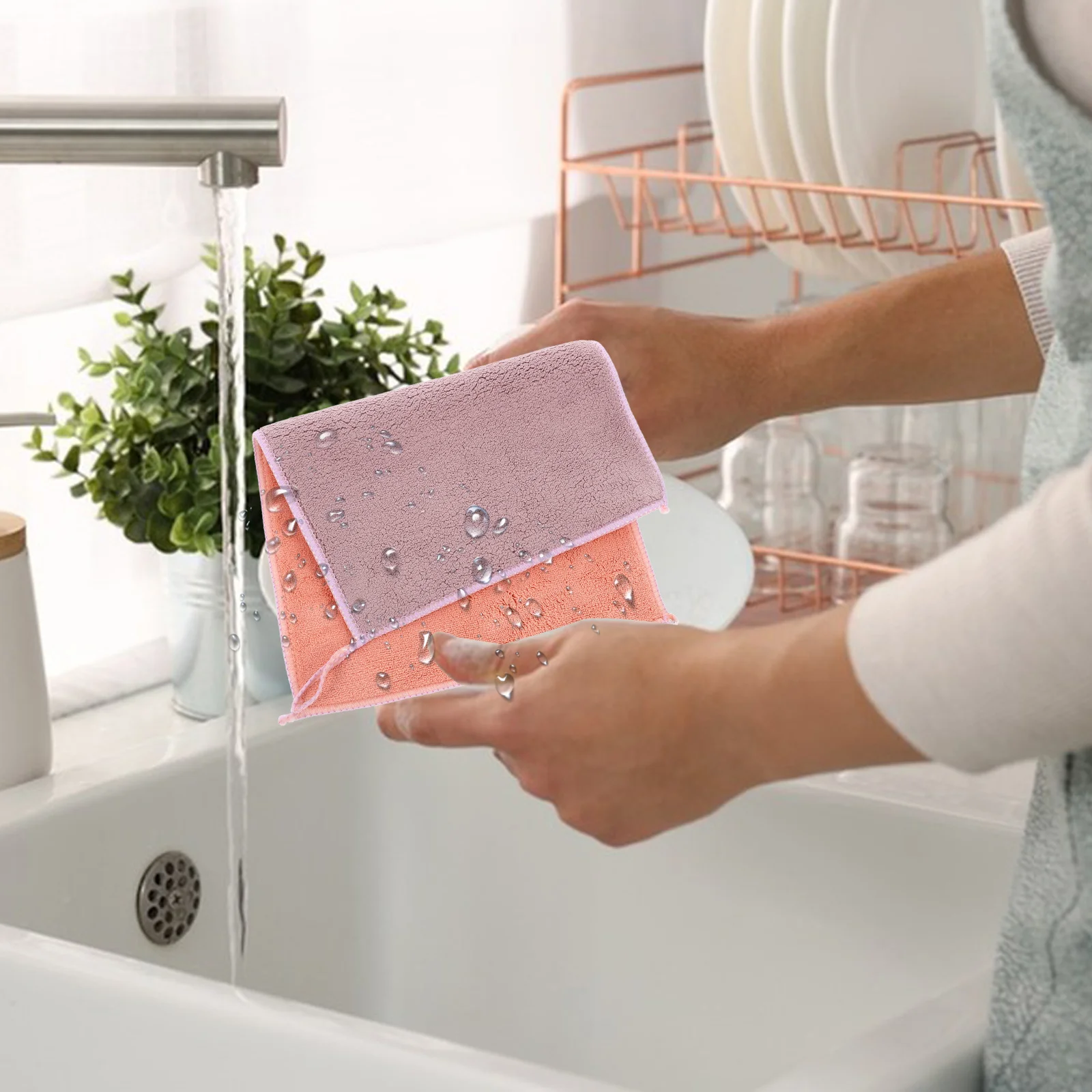 

2Pcs Kitchen Dishwashing Towel Water Absorbent Soft Supple Multi-Function Washcloths for Pots Pans Cutlery Home Supplies