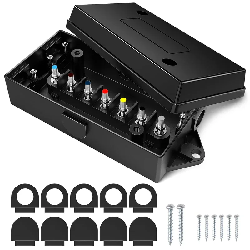 7 Way Electrical Trailer Wire Junction Box 7 Gang RV Light Cord Plug Wiring Block Holder Universal