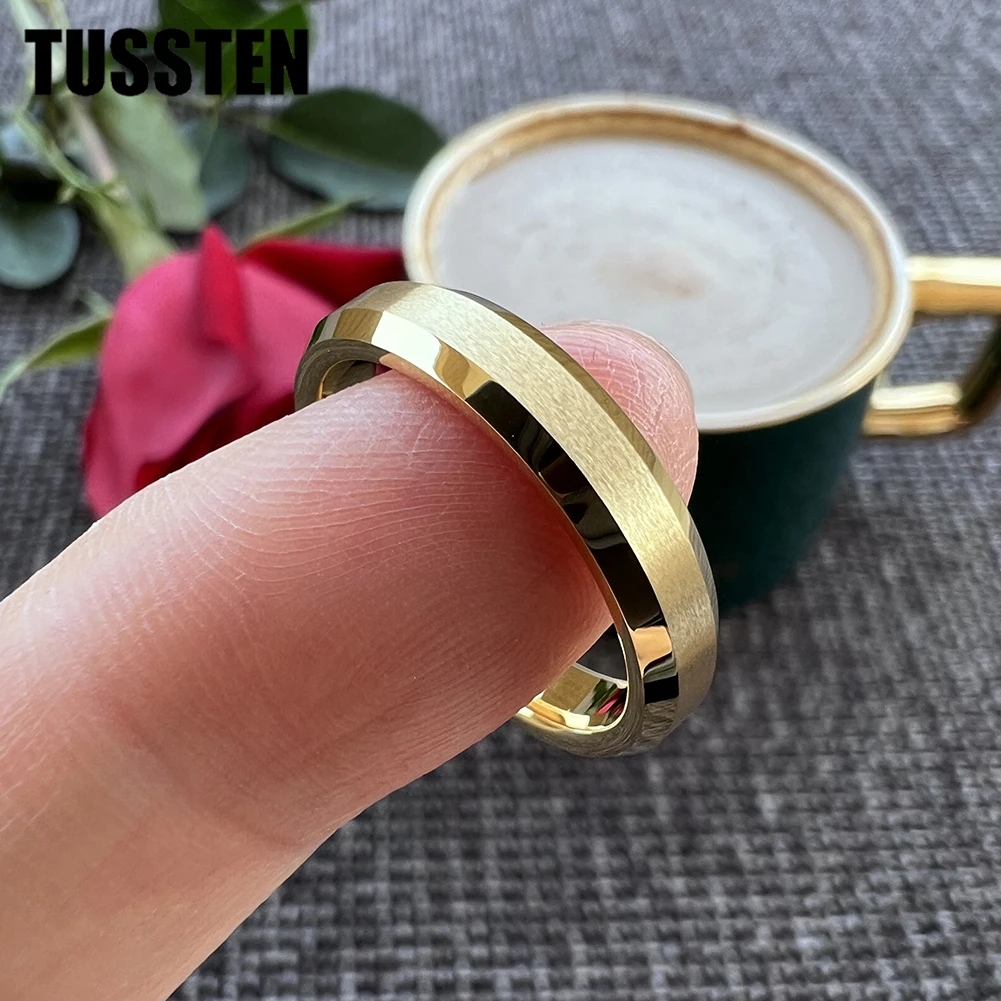 Dropshipping TUSSTEN 4MM Satin RingTungsten Wedding Band For Men Women Bevel Edges Comfort Fit