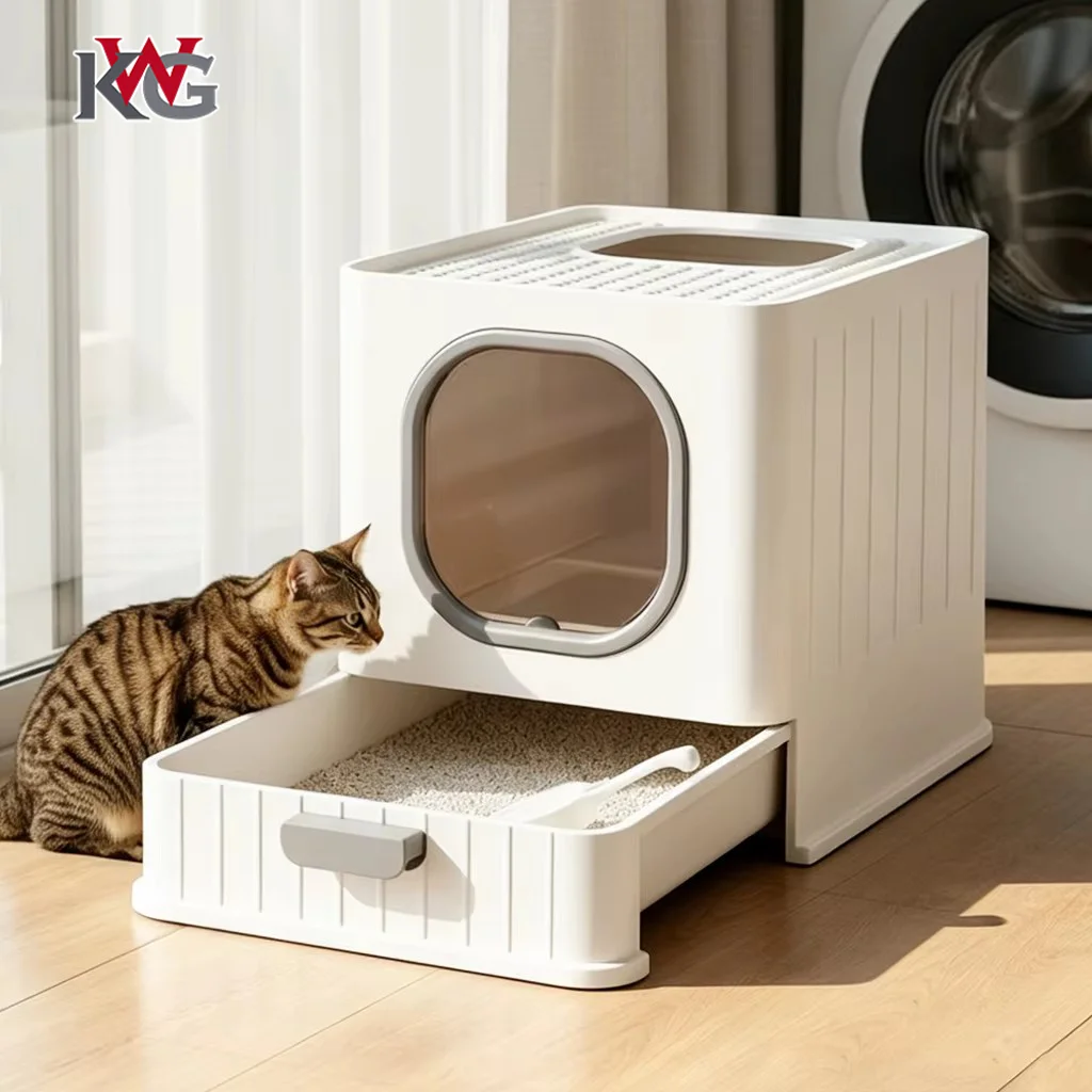 Auslaufsichere Geschlossene Katzentoilette mit Schublade, Katzen-Trainings-Toilette mit Schaufel und Spritzschutzdeckel