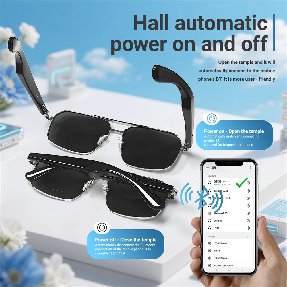 LIGE 女性男性メガネメタルフレーム偏光レンズハンズフリー - Smart Audio Glasses Bluetooth Polarized のレビューと価格