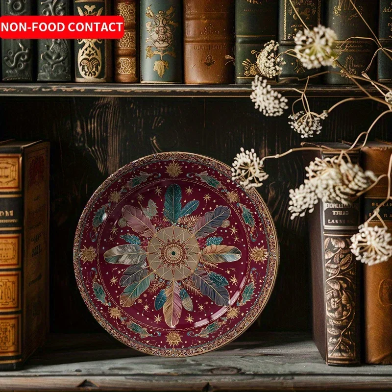 1pc Elegant Ceramic Decorative Plate with Feather & Star Pattern - Artistic Home Wall or Tabletop Decor, Non-Food Contact,