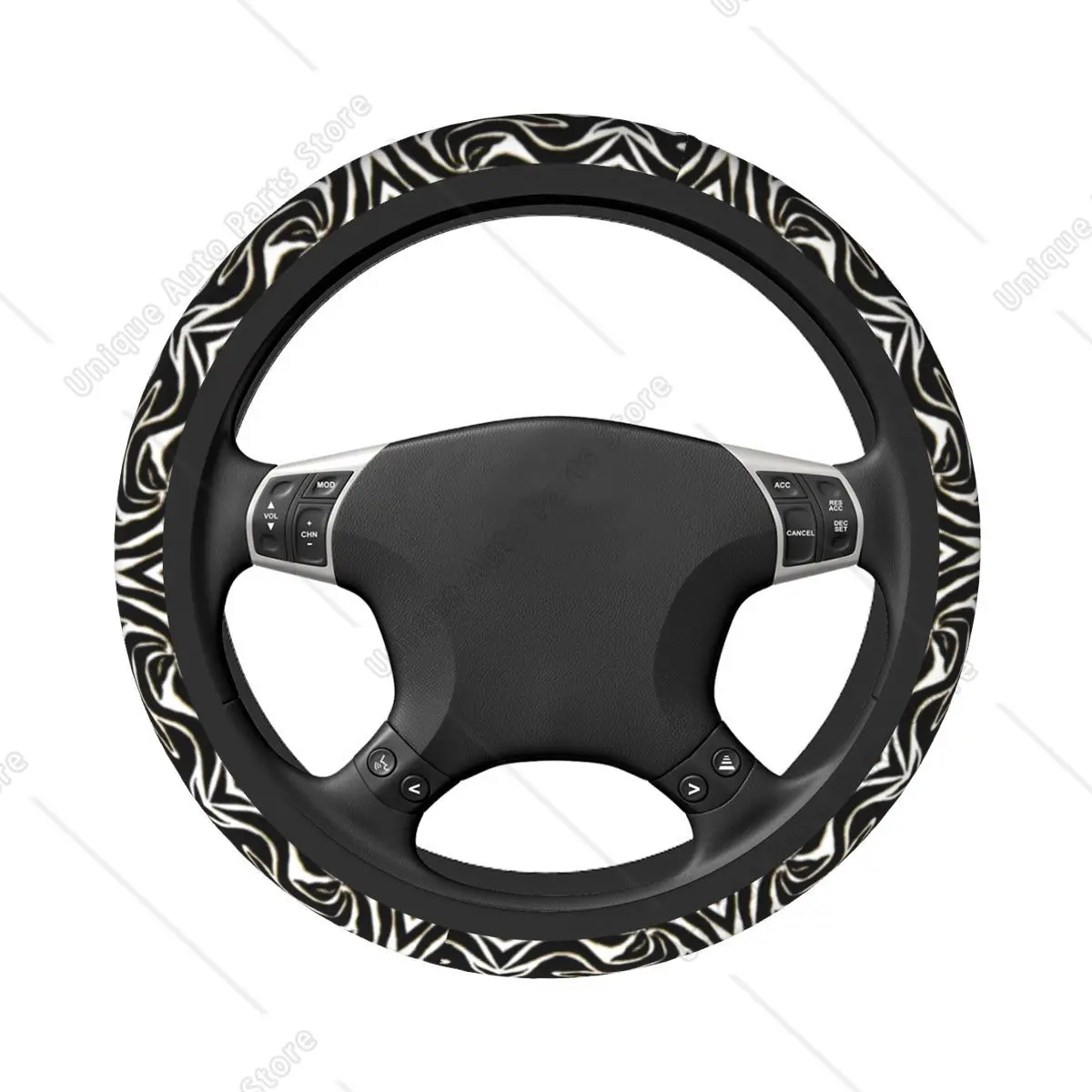 38cm Car Steering Wheel Covers Elegant Black Gold Zebra White Animal Print Elastic Auto Decoration Elastische Car Accessories